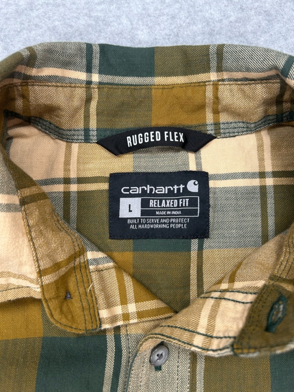 Carhartt Short-Sleeve Plaid Button-Down Shirt in Olive and Tan - Picture 4 of 10
